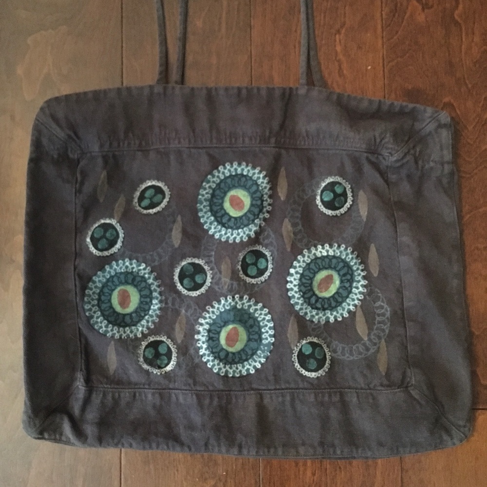 Handmade Hemp Tote Bag with Abstract Block Prints